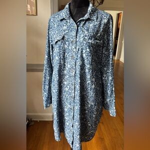 Source Unknown Blue and White Midi Denim Dress